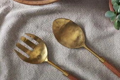 Serving Cutlery|Cutlery^Nkuku Soni Salad Servers - Gold & Acacia (Set of 2)