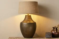 Table Lamps^Nkuku Tanda Etched Statement Table Lamp - Antique Brass - Extra Large