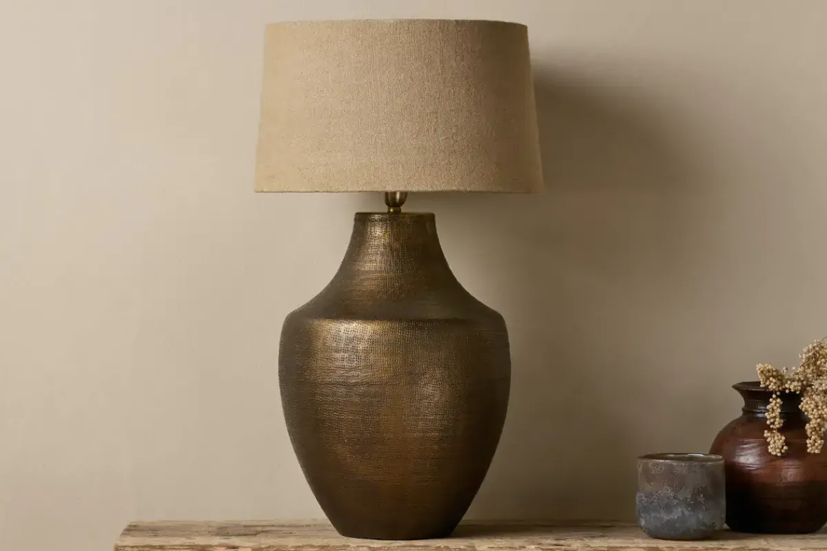 Table Lamps^Nkuku Tanda Etched Statement Table Lamp - Antique Brass - Extra Large