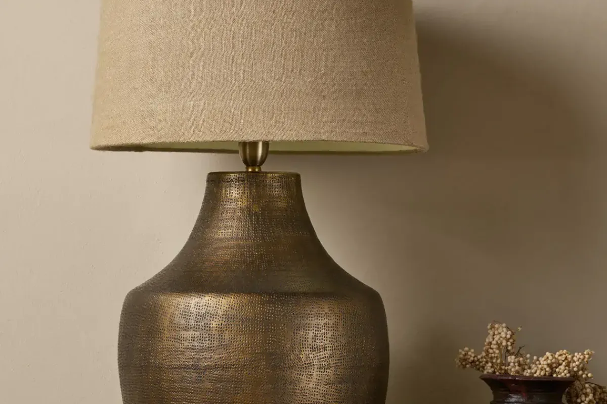 Table Lamps^Nkuku Tanda Etched Statement Table Lamp - Antique Brass - Extra Large