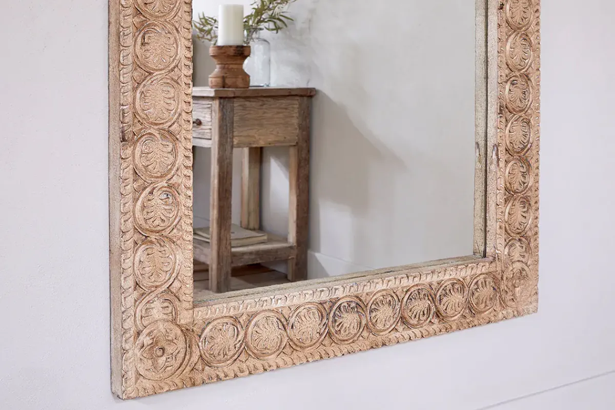 Full Length Mirrors|Wall Mirrors^Nkuku Tannir Carved Mango Wood Mirror - Natural