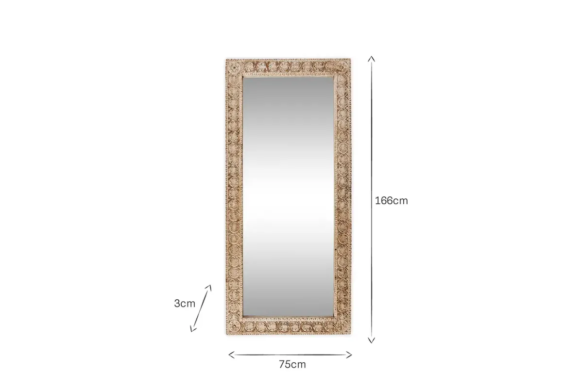 Full Length Mirrors|Wall Mirrors^Nkuku Tannir Carved Mango Wood Mirror - Natural