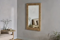 Decorative Home Accessories|Wall Mirrors^Nkuku Tannir Mango Wood Carved Mirror - Natural