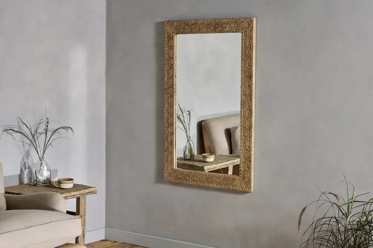Decorative Home Accessories|Wall Mirrors^Nkuku Tannir Mango Wood Carved Mirror - Natural