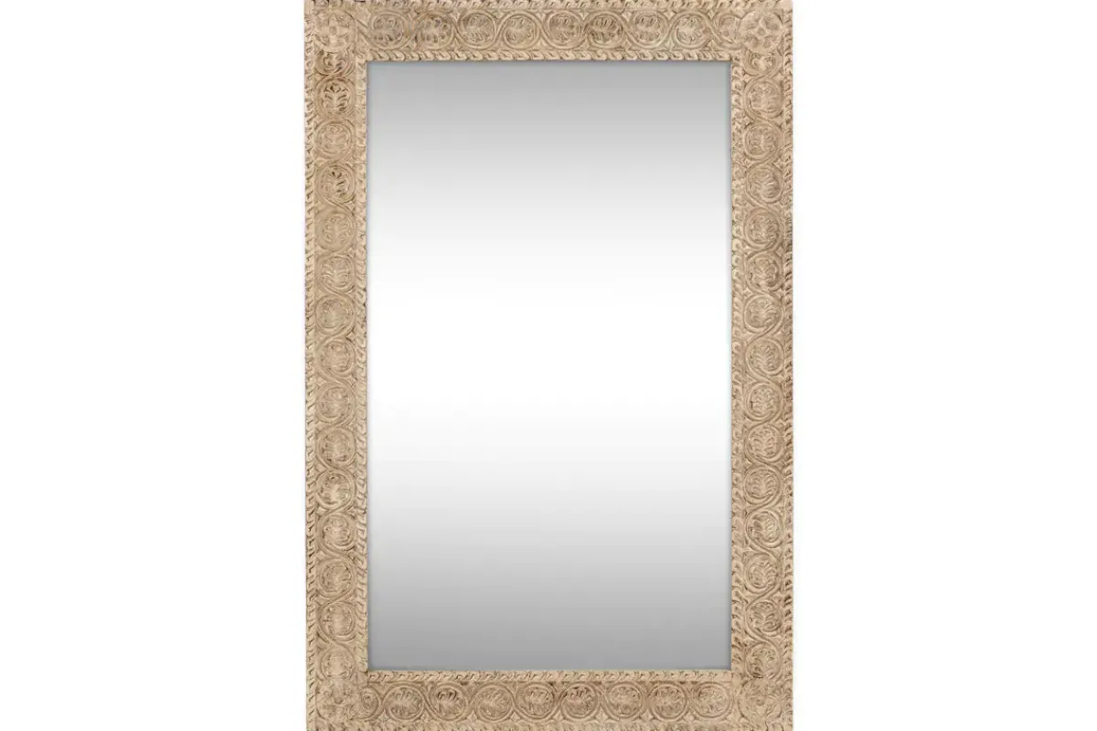 Decorative Home Accessories|Wall Mirrors^Nkuku Tannir Mango Wood Carved Mirror - Natural