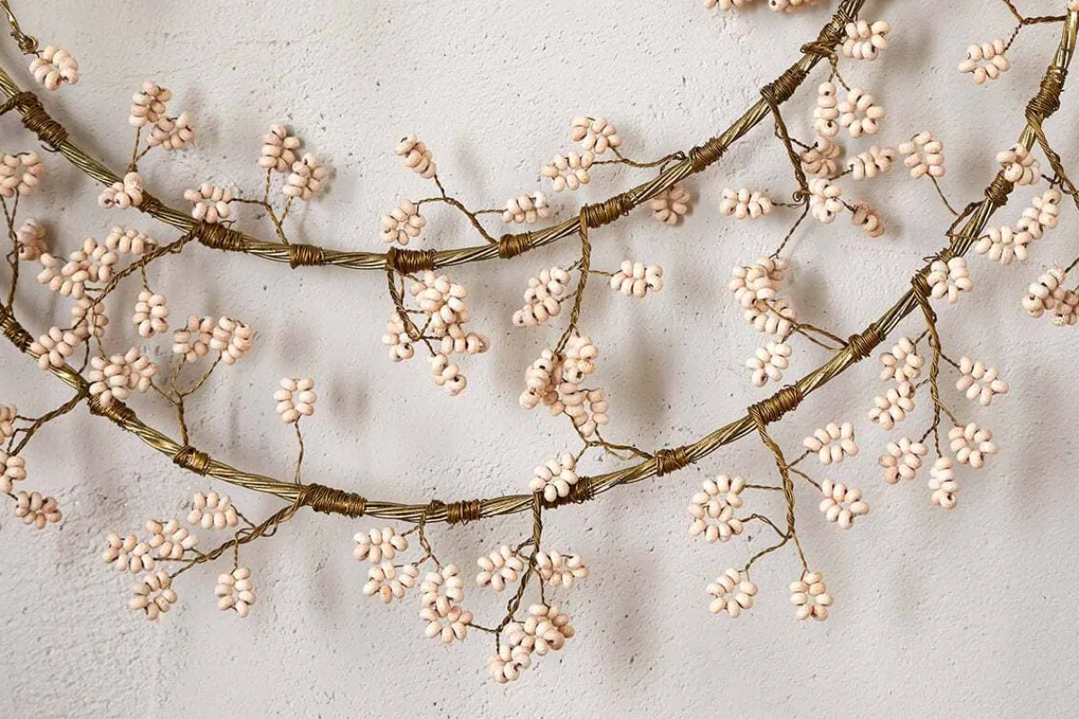 Wreaths & Garlands|New Christmas^Nkuku Tanu Layered Mango Wood Beaded Wreath - Brass & Natural