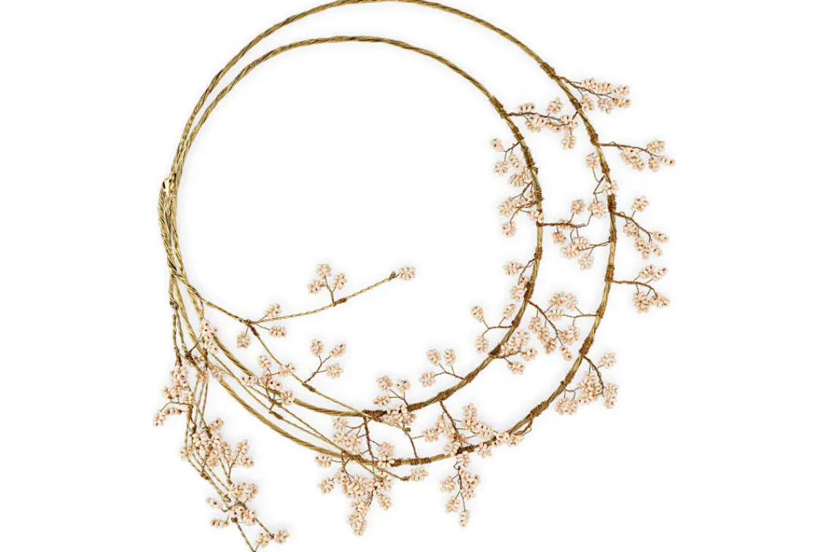 Wreaths & Garlands|New Christmas^Nkuku Tanu Layered Mango Wood Beaded Wreath - Brass & Natural