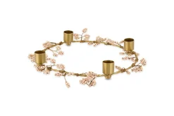 Christmas Table|New Christmas^Nkuku Tanu Mango Wood Beaded Candle Holder - Brass & Natural