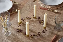 Christmas Table|New Christmas^Nkuku Tanu Mango Wood Beaded Candle Holder - Brass & Ruby