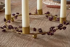 Christmas Table|New Christmas^Nkuku Tanu Mango Wood Beaded Candle Holder - Brass & Ruby