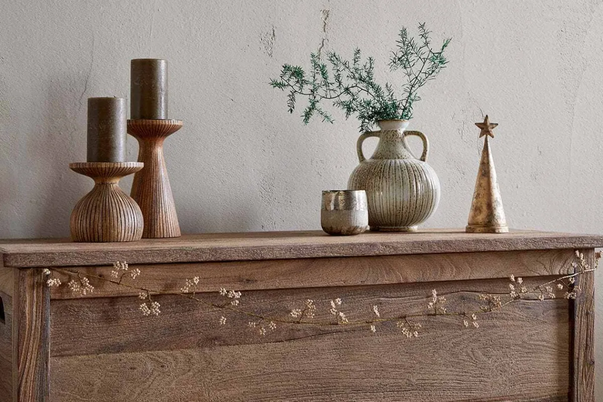 Wreaths & Garlands|New Christmas^Nkuku Tanu Mango Wood Beaded Garland - Brass & Natural