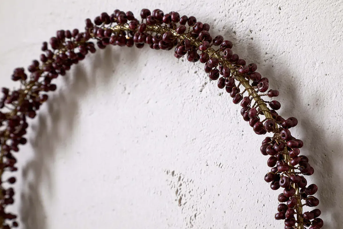 Wreaths & Garlands|New Christmas^Nkuku Tanu Mango Wood Beaded Wreath - Brass & Ruby