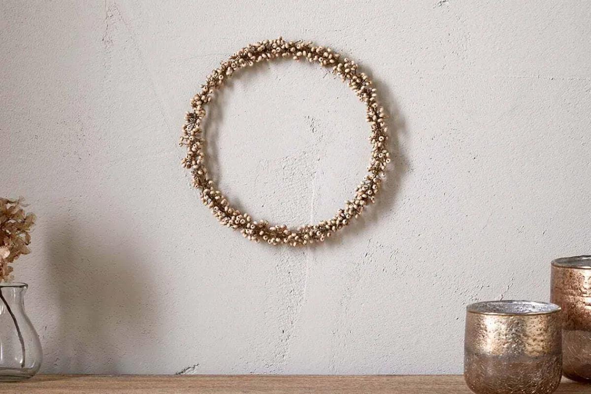 Wreaths & Garlands|New Christmas^Nkuku Tanu Mango Wood Beaded Wreath - Brass & Natural