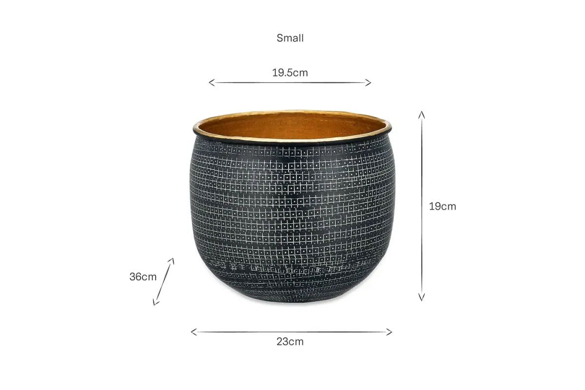 Decorative Home Accessories|Garden Planters^Nkuku Tembesi Etched Planter - Antique Black & Brass