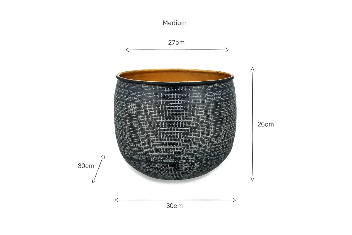Decorative Home Accessories|Garden Planters^Nkuku Tembesi Etched Planter - Antique Black & Brass