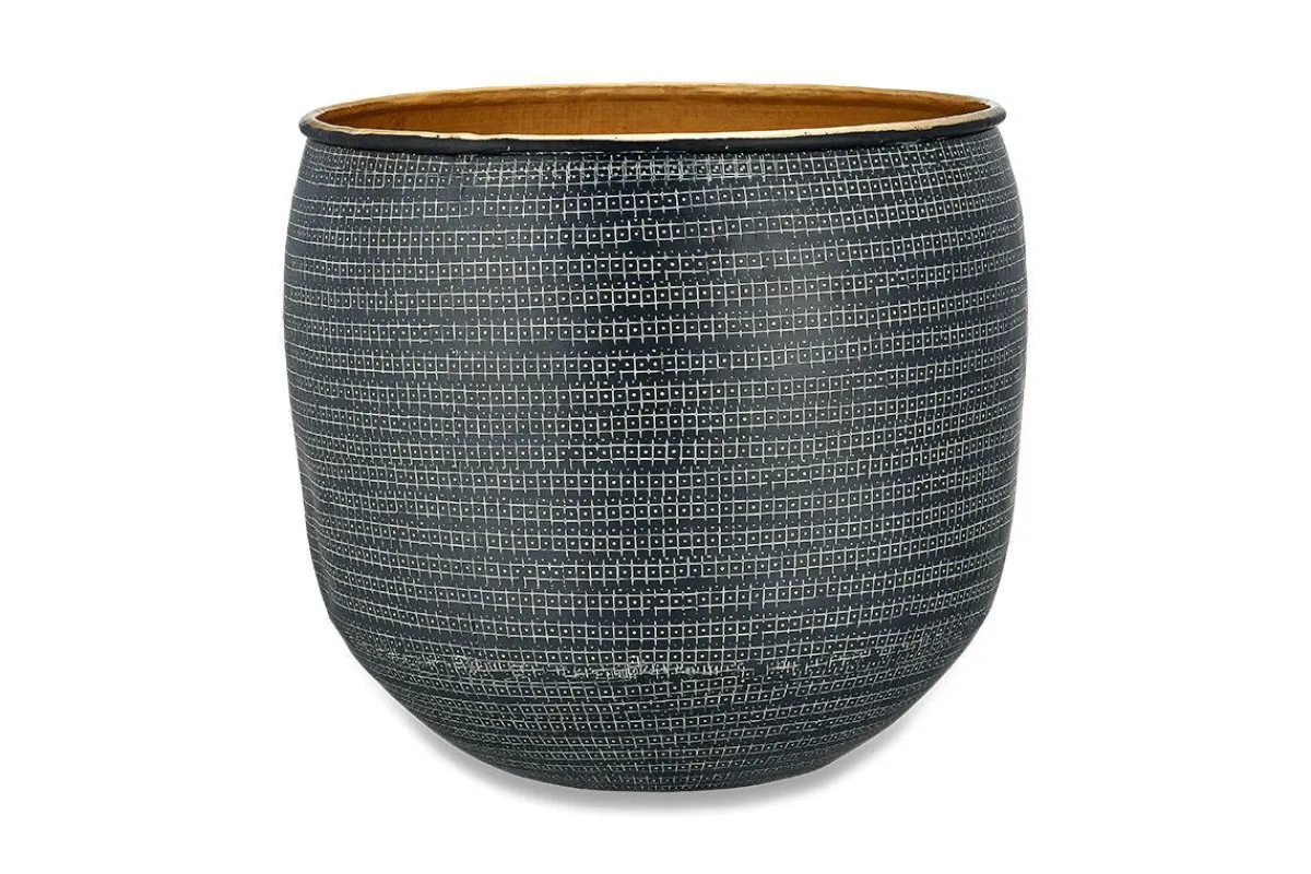 Decorative Home Accessories|Garden Planters^Nkuku Tembesi Etched Planter - Antique Black & Brass