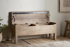 Hallway & Bootroom|Storage & Shelving^Nkuku Teni Reclaimed Wood Storage Bench with Upholstered Linen Cushion - Natural