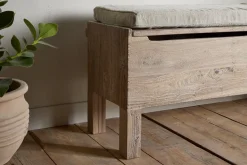 Hallway & Bootroom|Storage & Shelving^Nkuku Teni Reclaimed Wood Storage Bench with Upholstered Linen Cushion - Natural