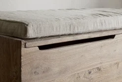 Hallway & Bootroom|Storage & Shelving^Nkuku Teni Reclaimed Wood Storage Bench with Upholstered Linen Cushion - Natural