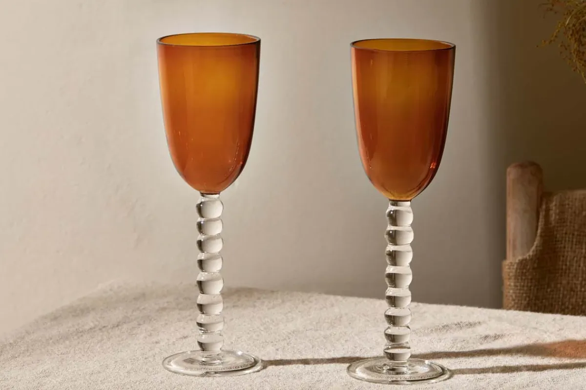 Barware|Entertaining Glasses^Nkuku Thimma Wine Glass - Amber (Set of 2)