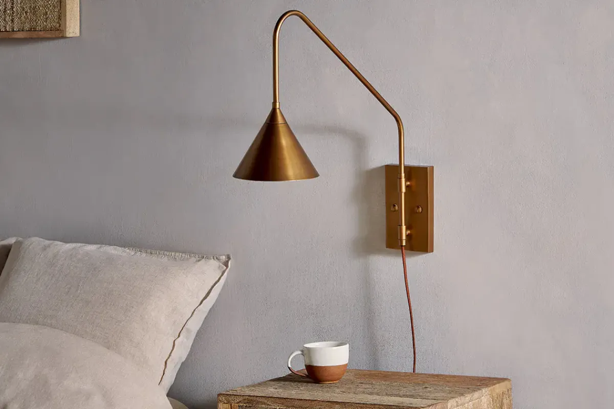 Wall Lights|Wall & Spot Lights^Nkuku Thottam Swing Arm Wall Lamp - Antique Brass