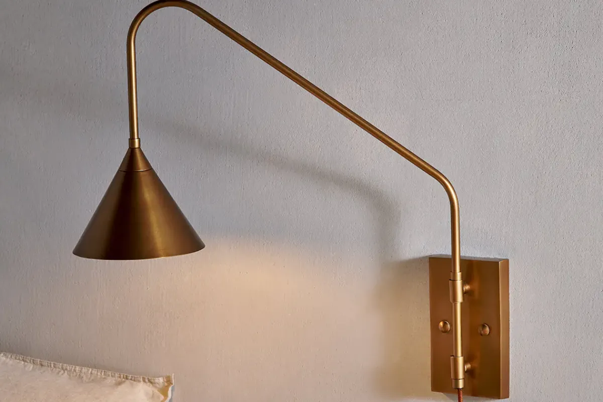 Wall Lights|Wall & Spot Lights^Nkuku Thottam Swing Arm Wall Lamp - Antique Brass