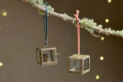 Bright Christmas|Baubles & Tree Decorations^Nkuku Tiny Kiko Box Decorations (Set of 2) - Antique Brass