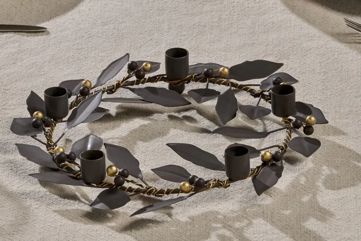 Decorative Home Accessories|Candle Holders^Nkuku Tula Garland Candle Holder - Brass & Rust