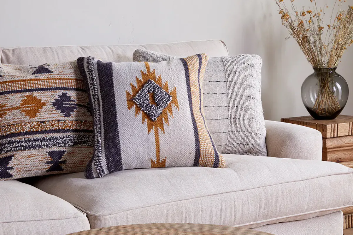 Bedroom Textiles|Cushions^Nkuku Tussi Mara Cushion Cover - Mustard & Grey