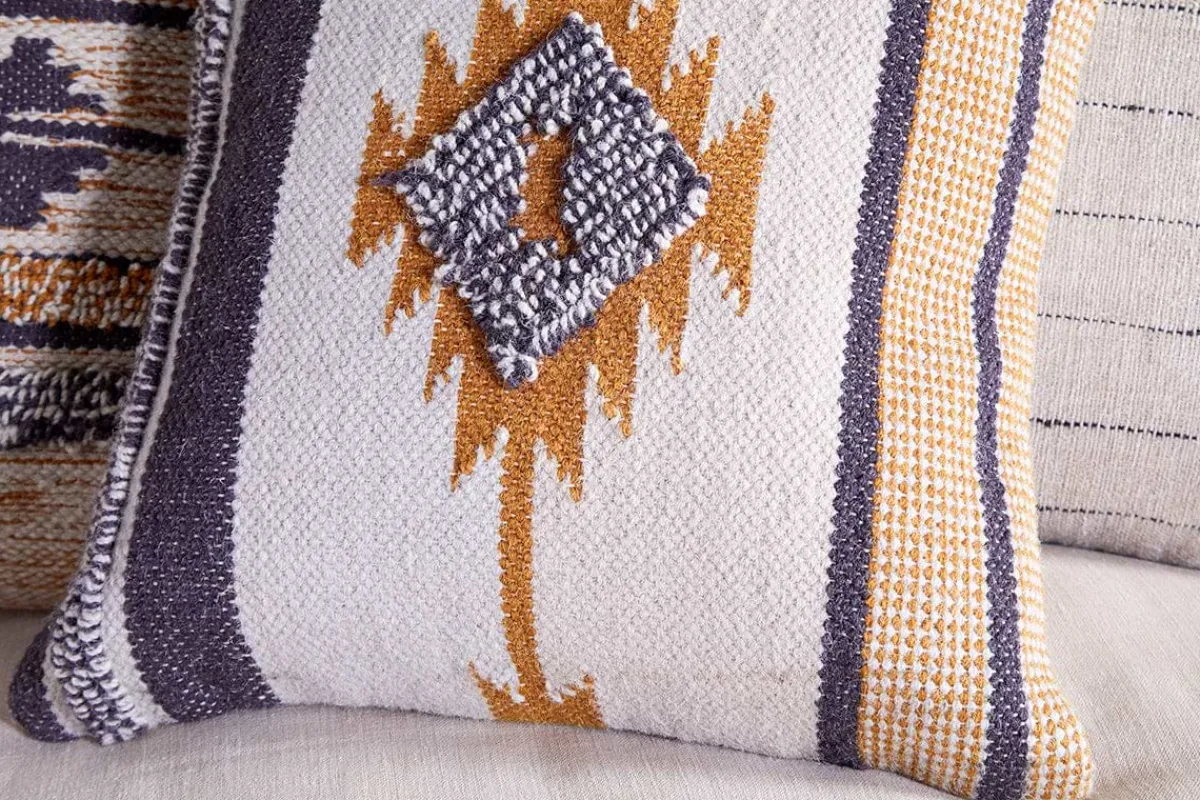 Bedroom Textiles|Cushions^Nkuku Tussi Mara Cushion Cover - Mustard & Grey