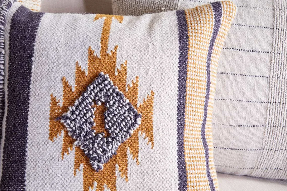 Bedroom Textiles|Cushions^Nkuku Tussi Mara Cushion Cover - Mustard & Grey