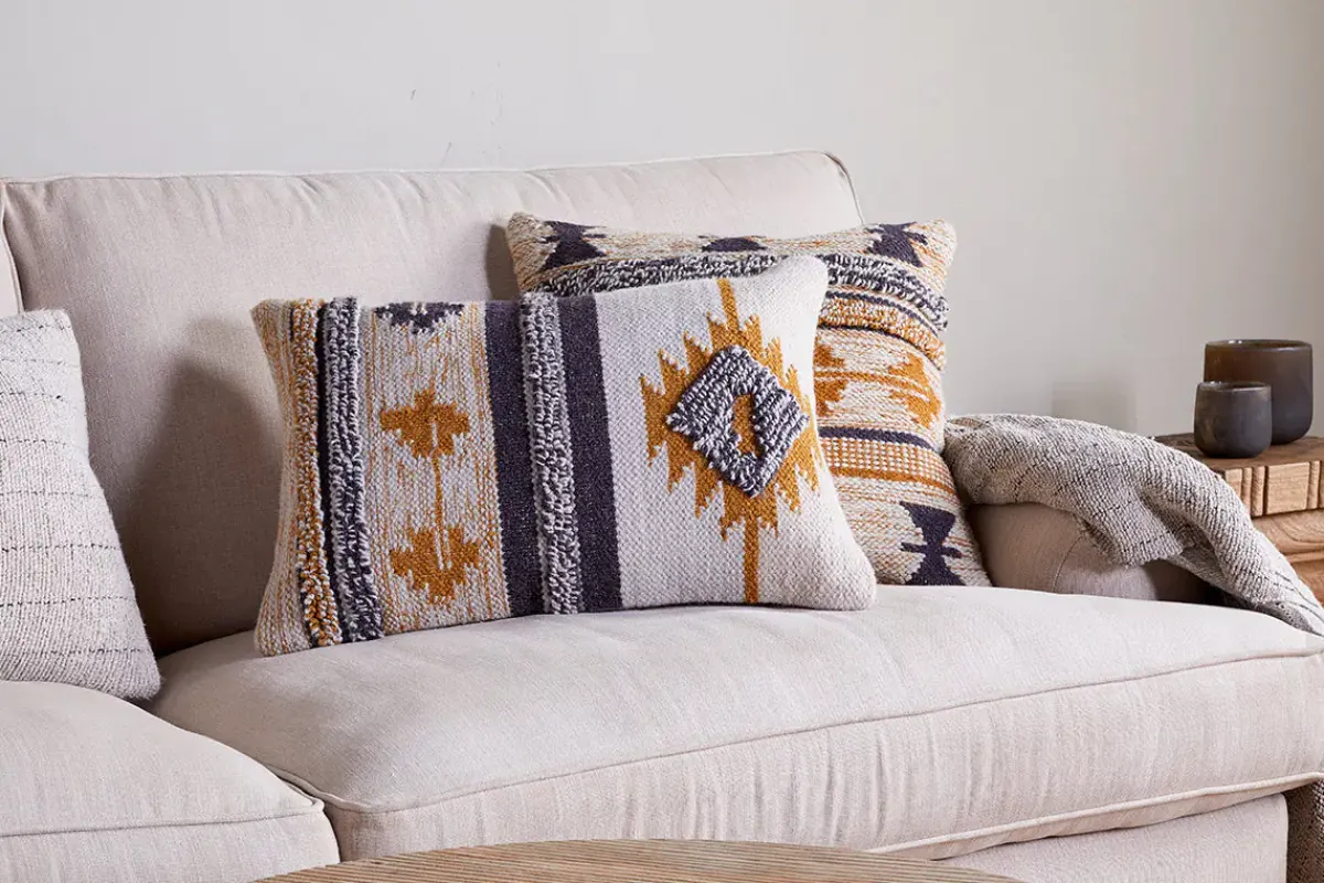 Bedroom Textiles|Cushions^Nkuku Tussi Sia Cushion Cover - Mustard & Grey