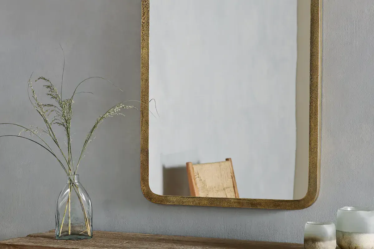 Wall Mirrors^Nkuku Ungura Rounded Mirror - Antique Brass - Large