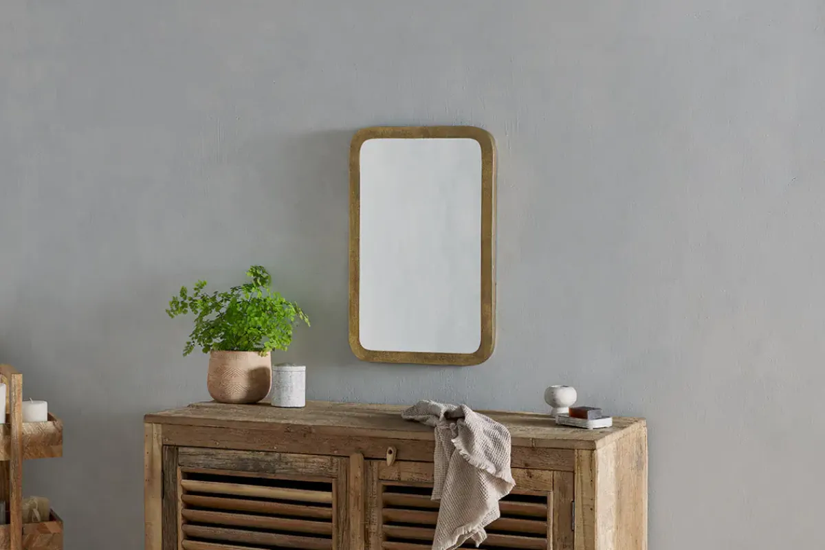 Wall Mirrors^Nkuku Ungura Rounded Mirror - Antique Brass - Small