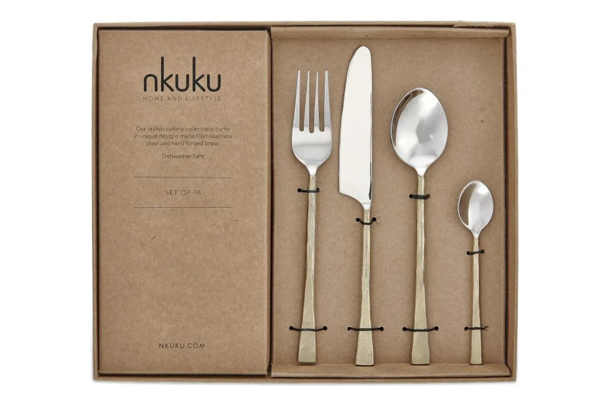 Cutlery|Cutlery^Nkuku Usa Cutlery Set - (Set of 16) Brushed Gold