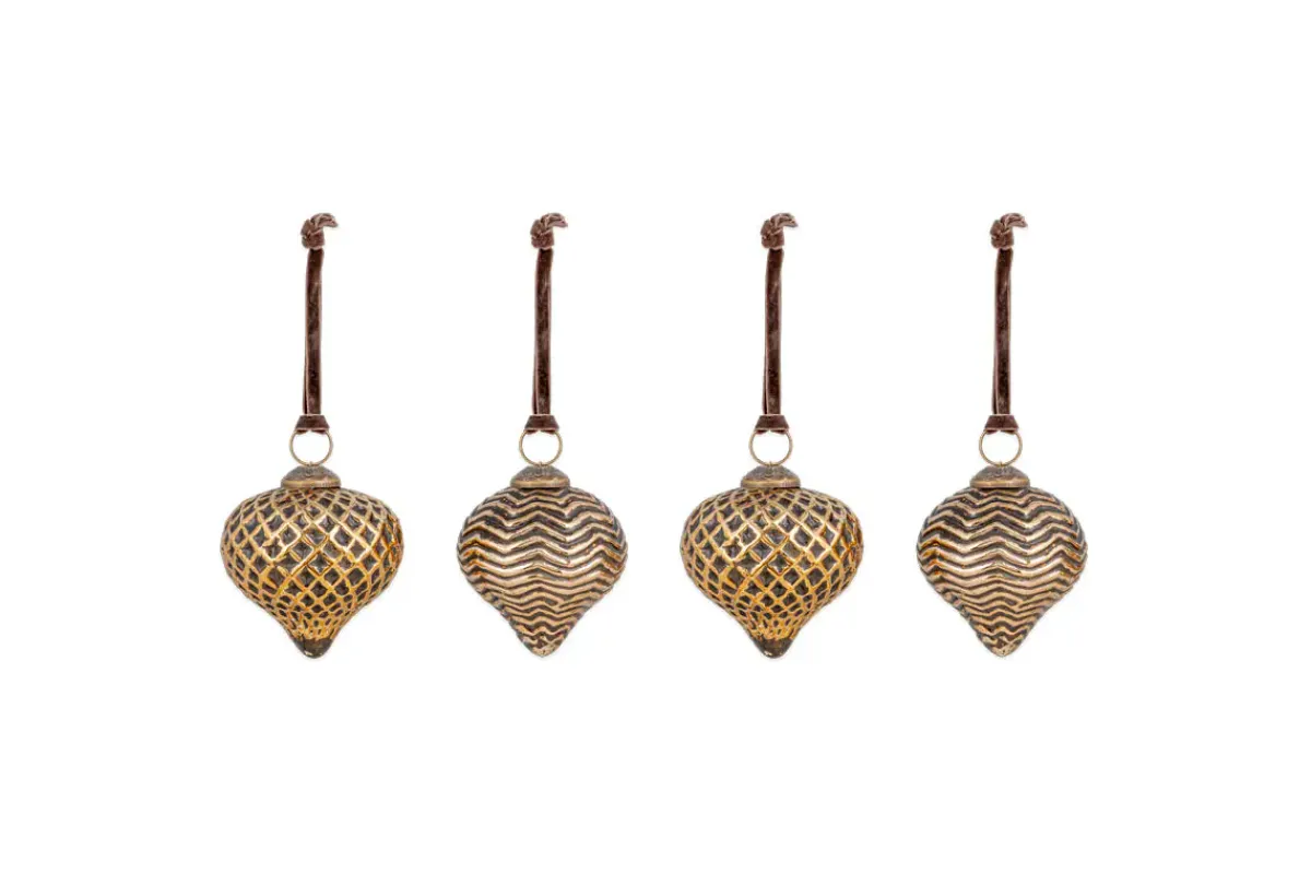 Baubles & Tree Decorations^Nkuku Varu Baubles - Black & Gold - (Set of 4)