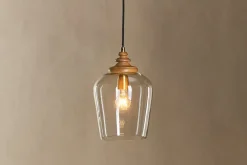 Pendant Lighting^Nkuku Varuna Mango Wood & Glass Pendant Lamp - Natural & Clear