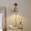 Wall Lights^Nkuku Vattu Mango Wood Plug In Wall Lamp - Natural & Antique Brass