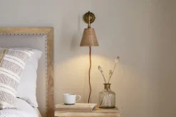 Wall Lights^Nkuku Vattu Mango Wood Plug In Wall Lamp - Natural & Antique Brass