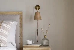 Wall Lights^Nkuku Vattu Mango Wood Plug In Wall Lamp - Natural & Antique Brass