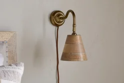 Wall Lights^Nkuku Vattu Mango Wood Plug In Wall Lamp - Natural & Antique Brass