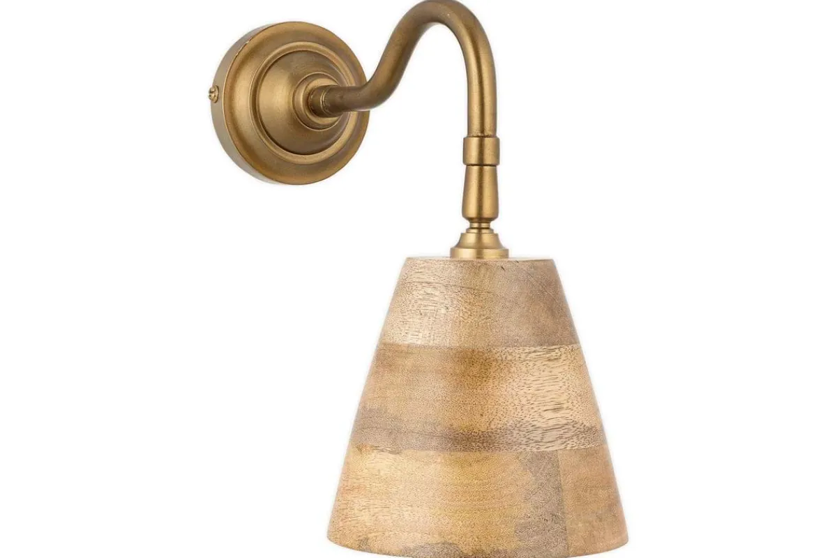 Wall Lights^Nkuku Vattu Mango Wood Plug In Wall Lamp - Natural & Antique Brass
