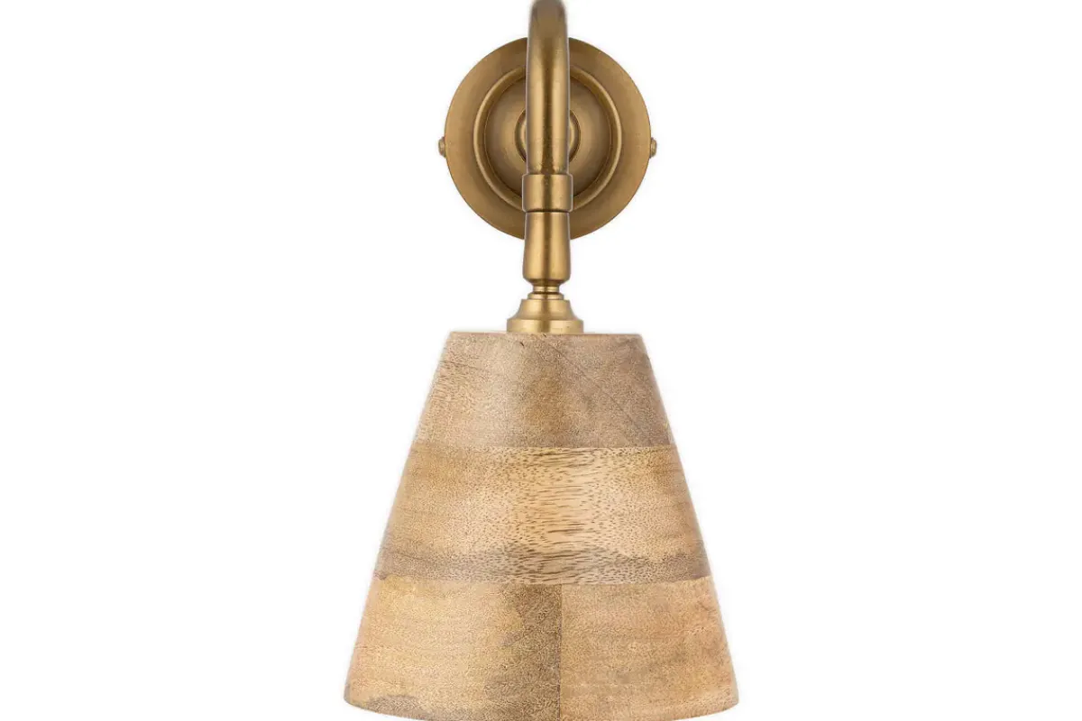 Wall Lights^Nkuku Vattu Mango Wood Plug In Wall Lamp - Natural & Antique Brass
