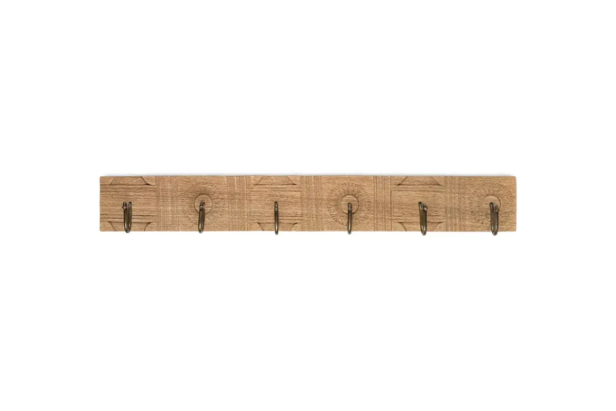 Hooks & Rails|Hooks & Rails^Nkuku Veduru Mango Wood Carved Hook - Natural (Row of 6)