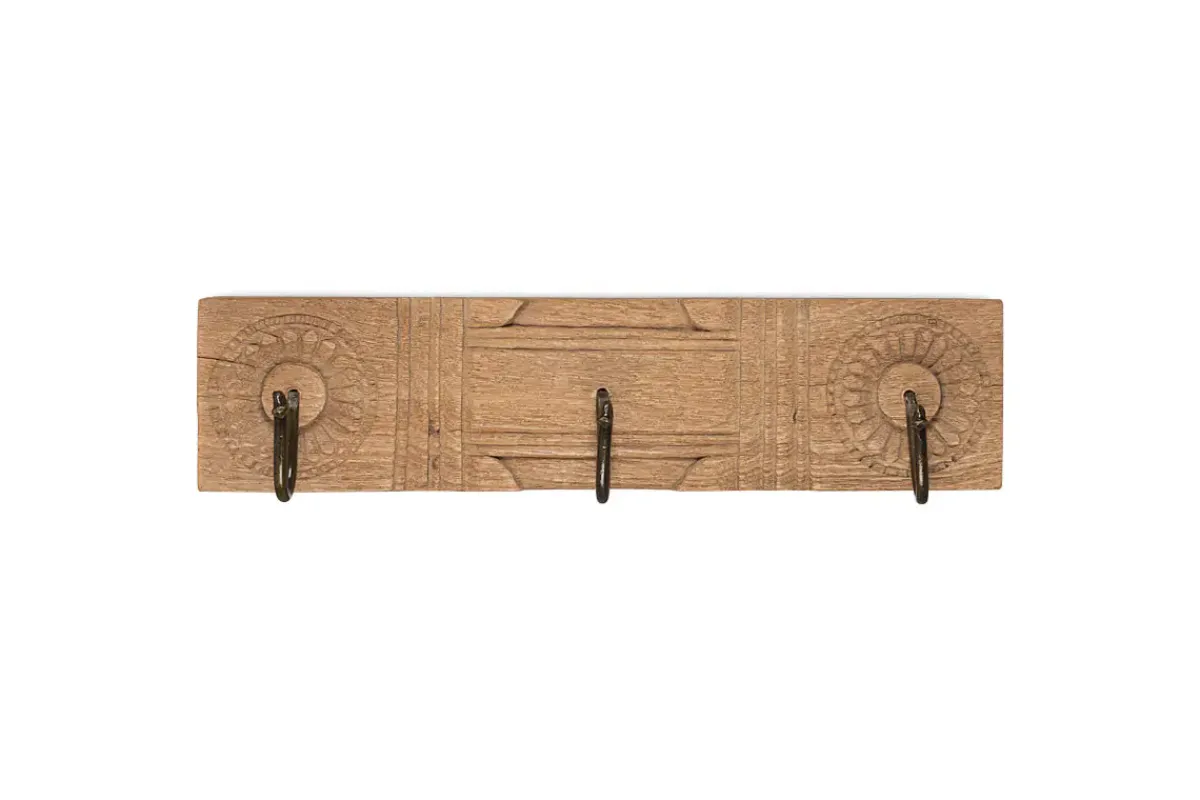 Hooks & Rails|Hooks & Rails^Nkuku Veduru Mango Wood Carved Hook - Natural (Row of 3)