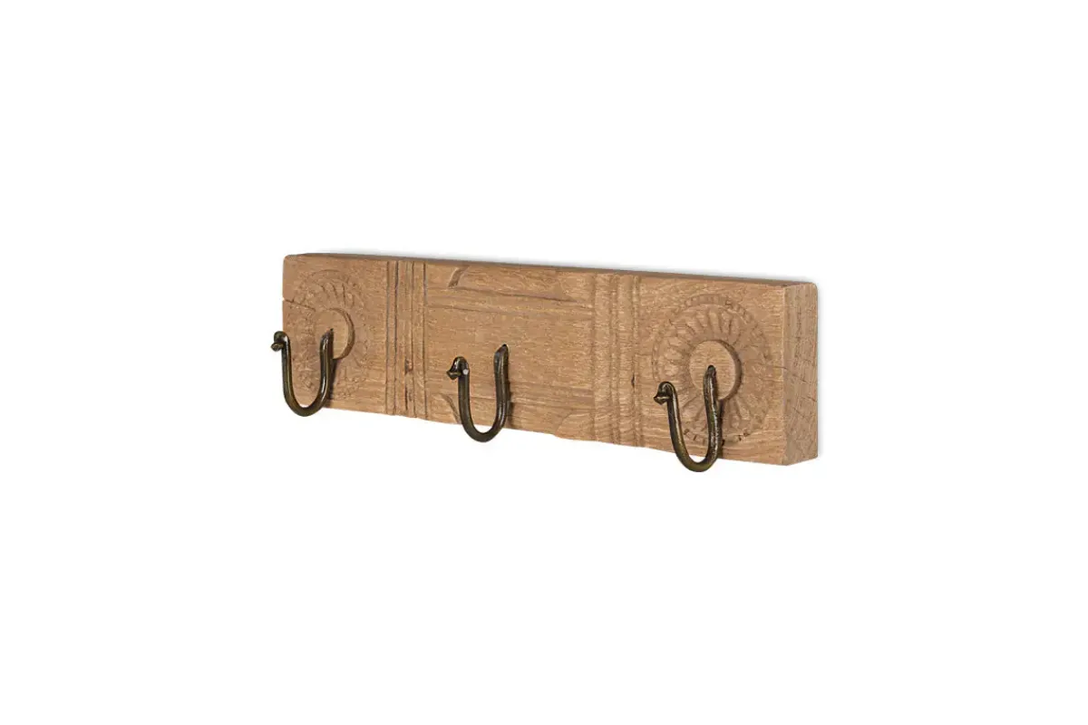 Hooks & Rails|Hooks & Rails^Nkuku Veduru Mango Wood Carved Hook - Natural (Row of 3)