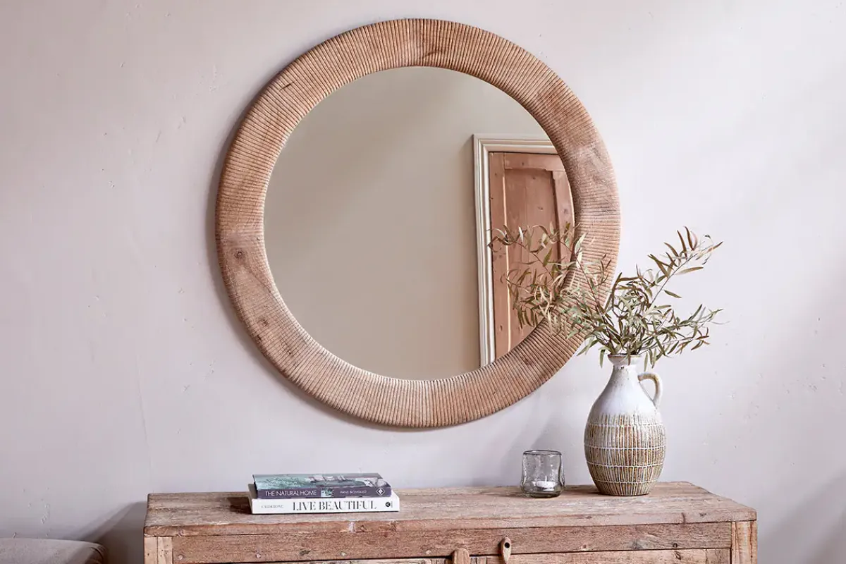 Round Mirrors|Wall Mirrors^Nkuku Vivan Grooved Wood Mirror - Natural
