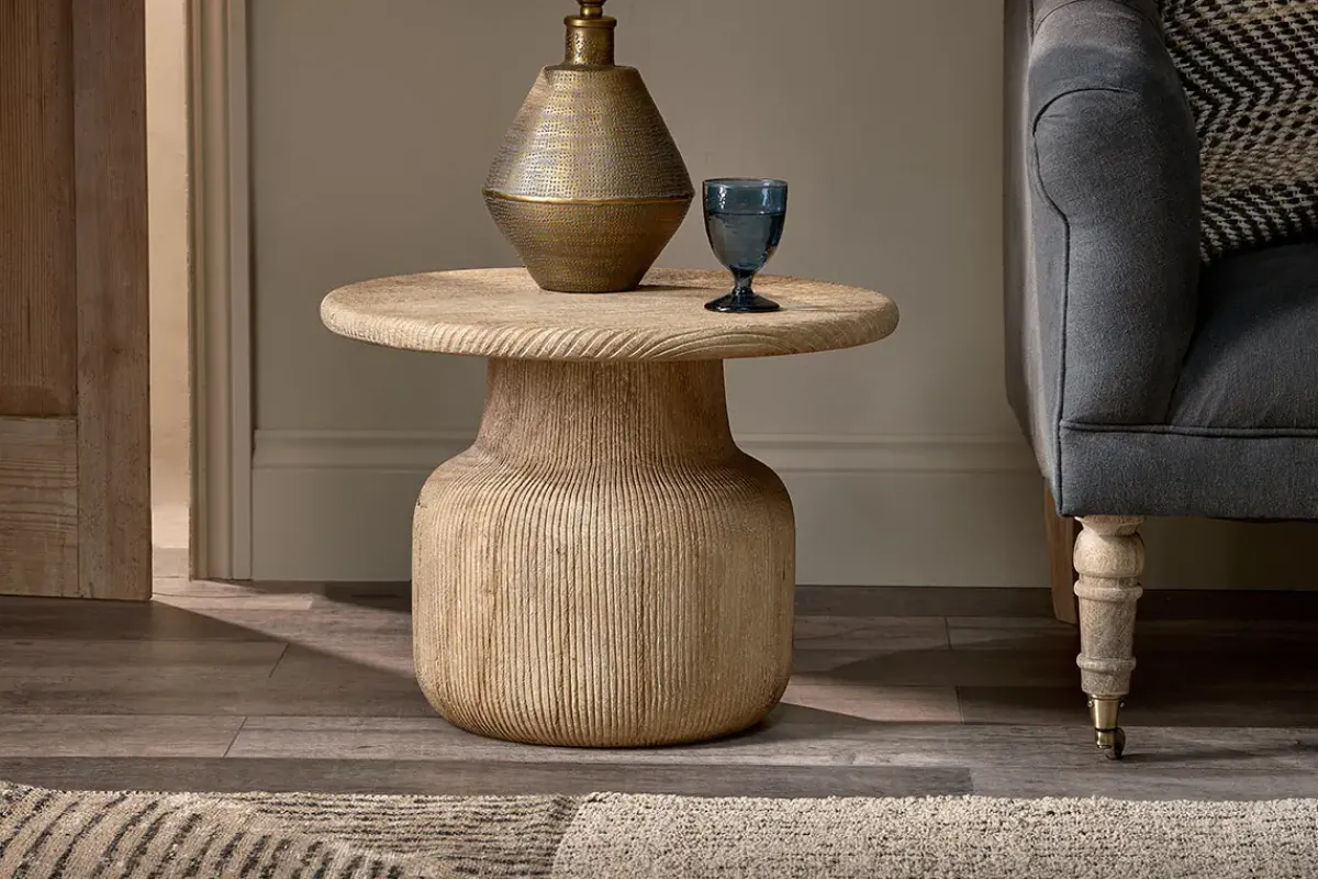 Living|Side Tables^Nkuku Vivan Grooved Wood Side Table
