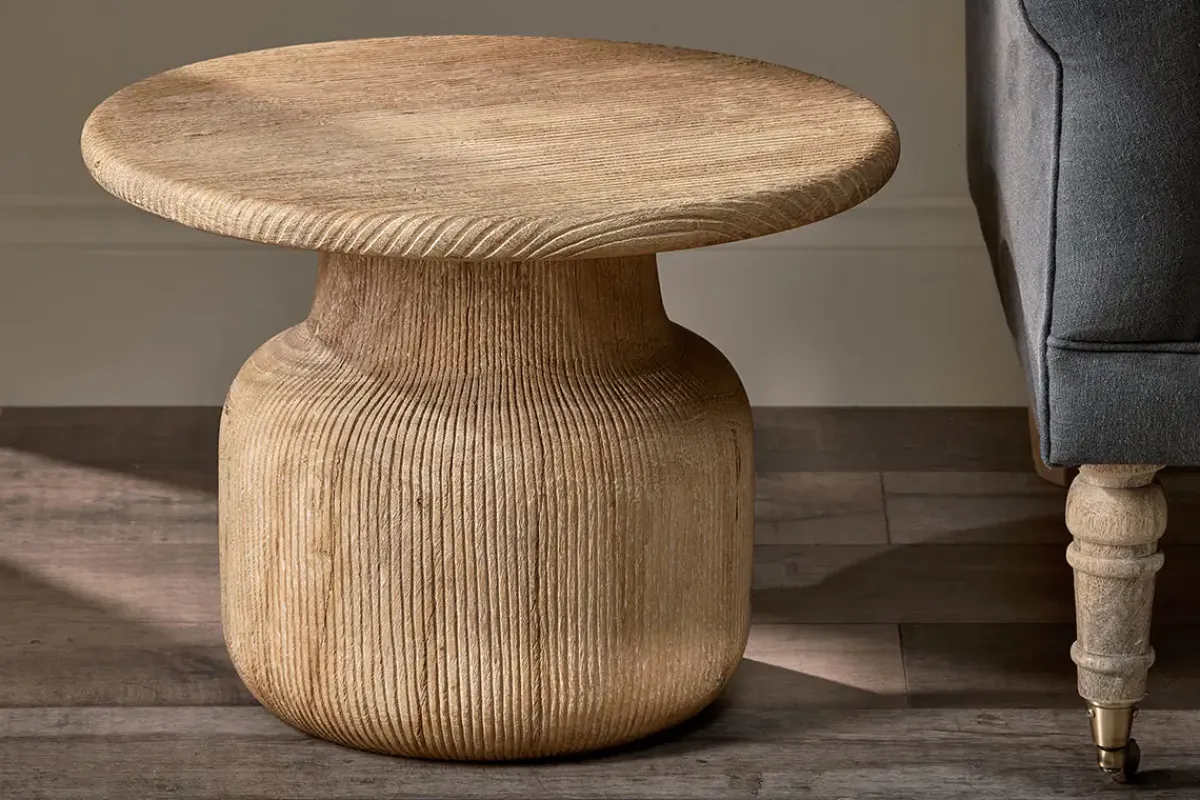 Living|Side Tables^Nkuku Vivan Grooved Wood Side Table