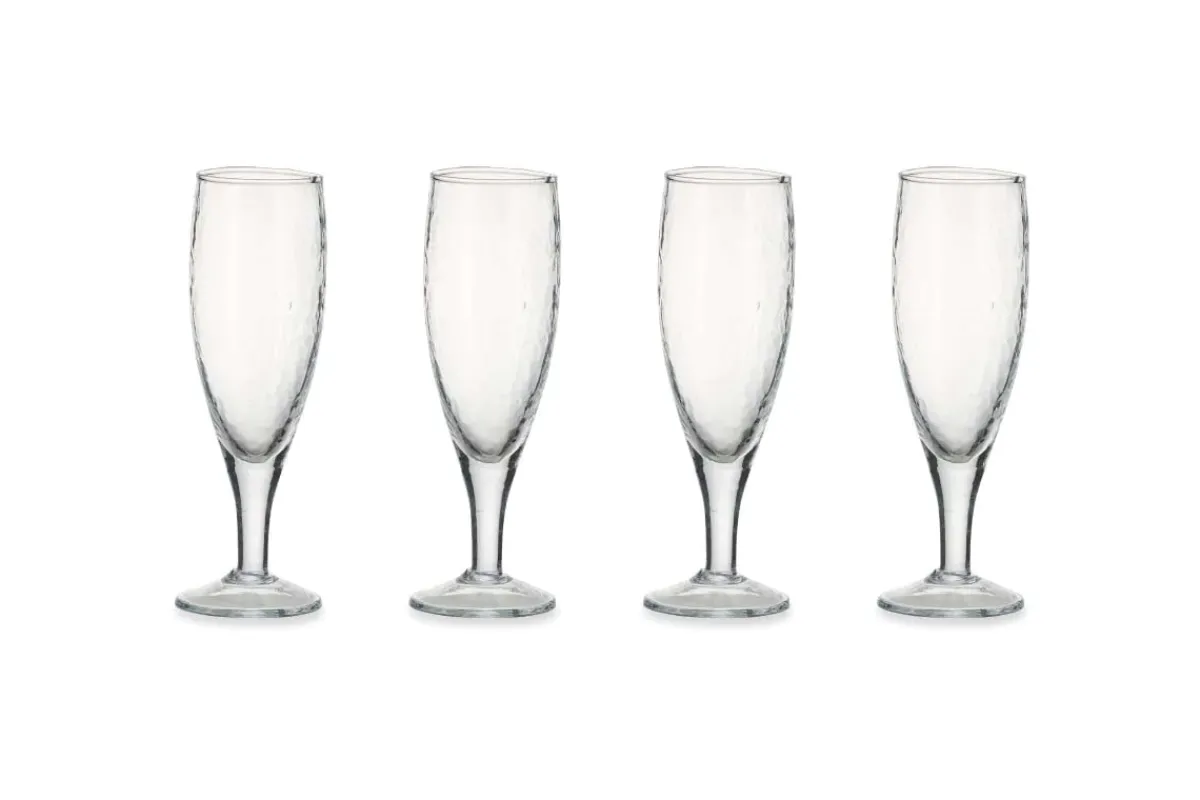 Entertaining Glasses|Wine & Champagne Glasses^Nkuku Yala Hammered Champagne Glass - (Set of 4) Clear Glass